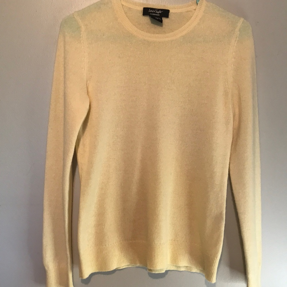 Lord & Taylor Cashmere Yellow Crew Neck Sweater